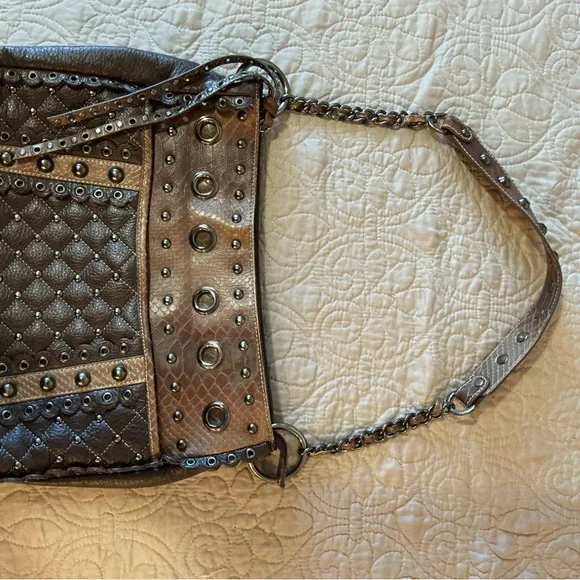 SHARIF Bundle of 3 Shoulder Bags Leather Suede and Mixed Green Brown Tan